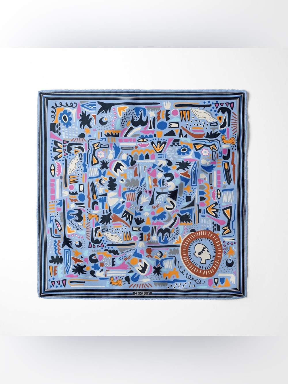 CB GREY 100% Silk Fun Design ‘The Elise Midi’ Pocket Square Scarf - Picture 1 of 11